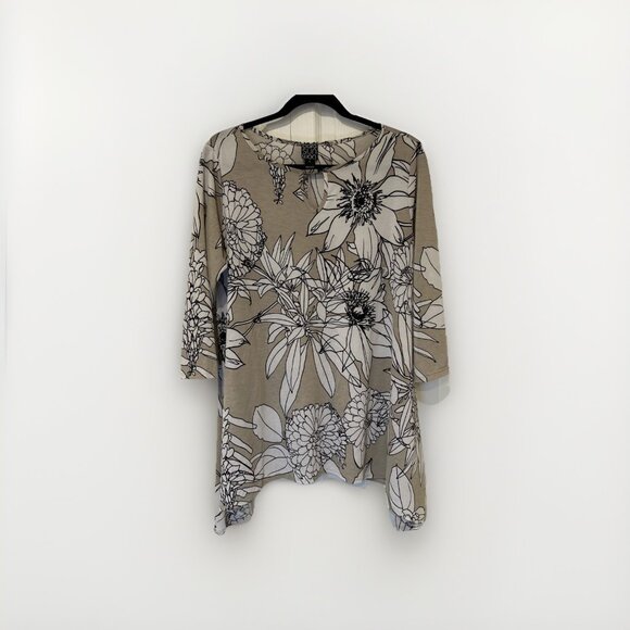 Clara Sunwoo‎ Womens Floral Tunic Top L Keyhole Neck 3/4 Sleeve Travel Ready - Picture 1 of 7